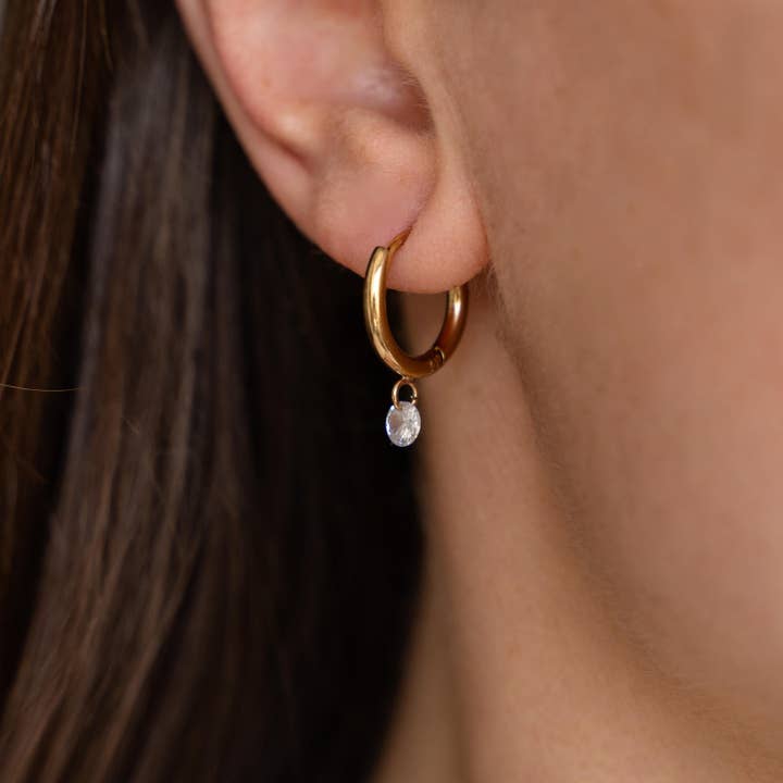 Victoire Collection - Wholesale Hoop Earrings - Small stainless steel hoop earrings with stone pendant3