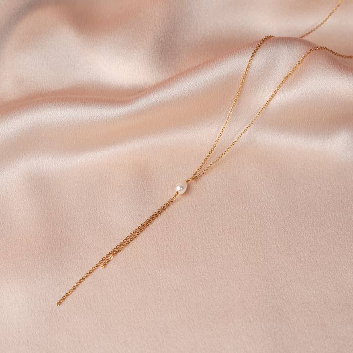 Victoire Collection - Wholesale Y-Neck/Lariat Necklace - Freshwater Pearl Stainless Steel Long Women's Necklace