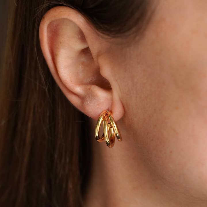 Victoire Collection - Wholesale Stud/Post Earrings - Stainless steel triple hoop earrings