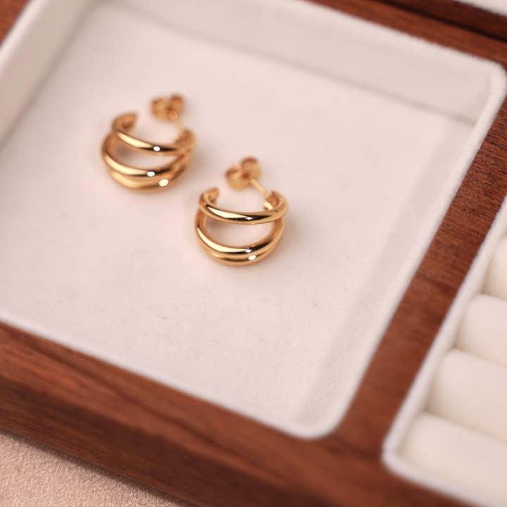 Victoire Collection - Wholesale Stud/Post Earrings - Stainless steel triple hoop earrings5