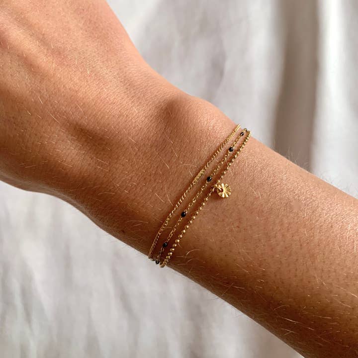 Victoire Collection - Wholesale Charm/Dangle Bracelet - Triple stainless steel bracelet with white dots2