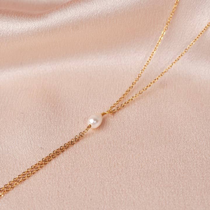 Victoire Collection - Wholesale Y-Neck/Lariat Necklace - Freshwater Pearl Stainless Steel Long Women's Necklace