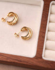 Victoire Collection - Wholesale Stud/Post Earrings - Stainless steel triple hoop earrings4