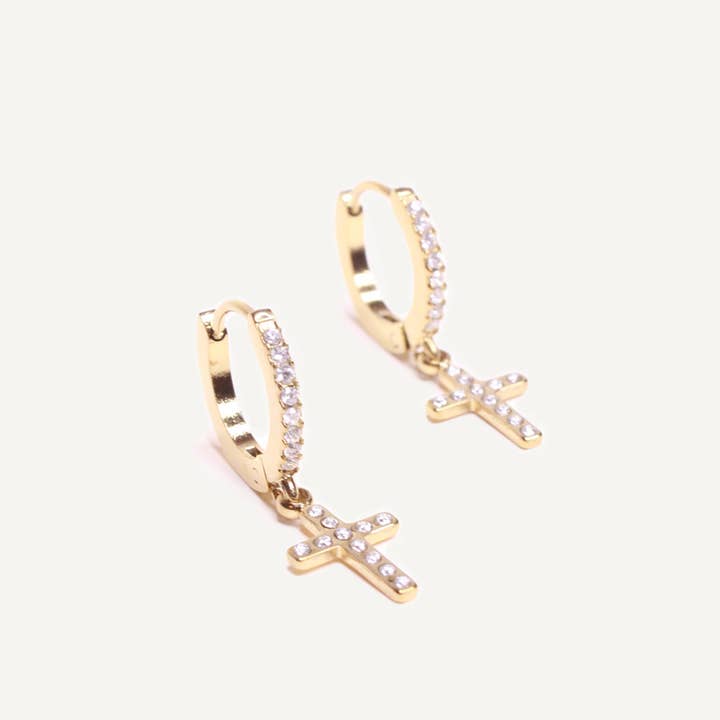 Caprice Paris - Wholesale Dangle Earrings - Mini Creoles Cross No. 2 | Handmade jewelry in France