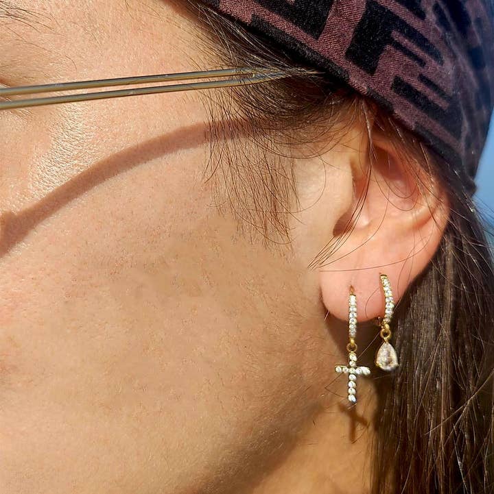 Caprice Paris - Wholesale Dangle Earrings - Mini Creoles Cross No. 2 | Handmade jewelry in France