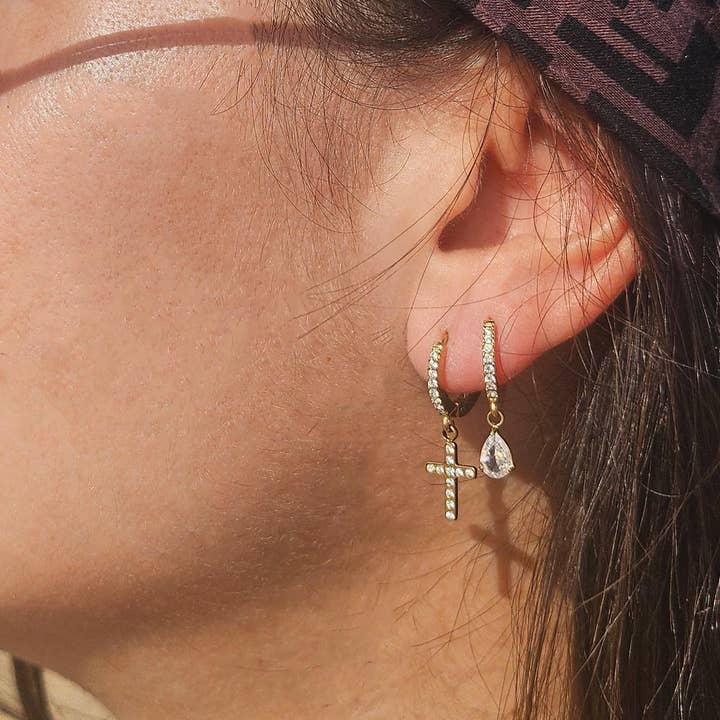 Caprice Paris - Wholesale Dangle Earrings - Mini Creoles Cross No. 2 | Handmade jewelry in France