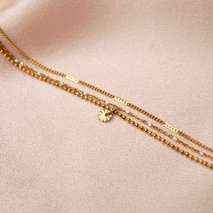 Victoire Collection - Wholesale Charm/Dangle Bracelet - Triple stainless steel bracelet with white dots1