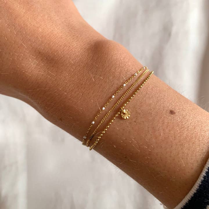Victoire Collection - Wholesale Charm/Dangle Bracelet - Triple stainless steel bracelet with white dots0