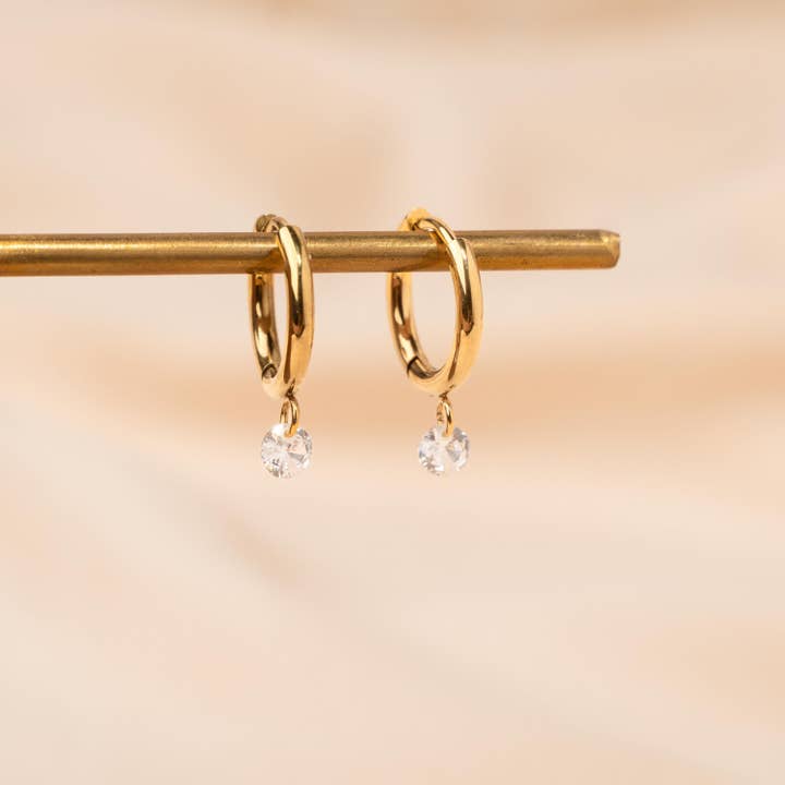 Victoire Collection - Wholesale Hoop Earrings - Small stainless steel hoop earrings with stone pendant1