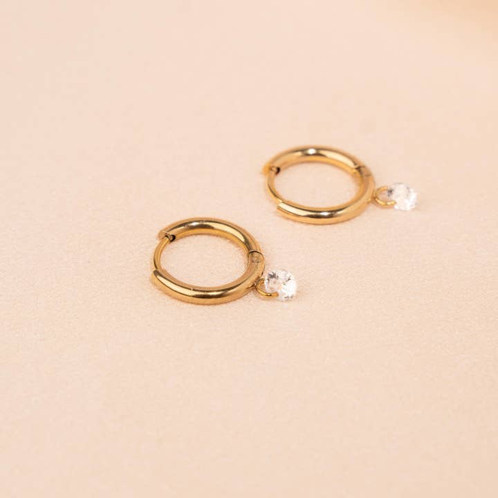 Victoire Collection - Wholesale Hoop Earrings - Small stainless steel hoop earrings with stone pendant2
