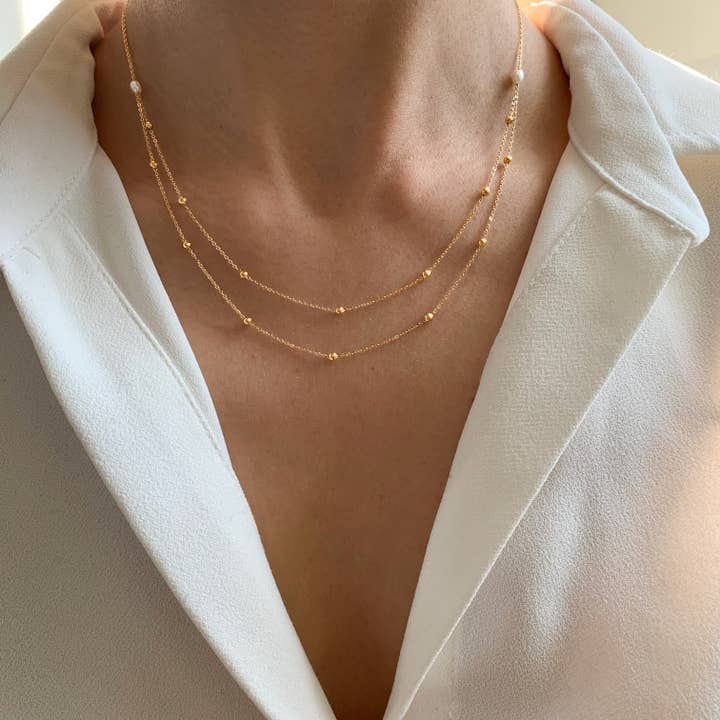 Victoire Collection - Wholesale Link & Chain Necklace - Fine double row ball chain necklace