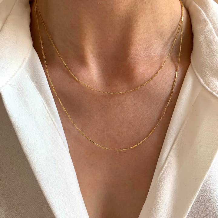 Victoire Collection - Wholesale Link & Chain Necklace - Fine double row necklace with fine chains